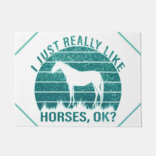 I Just Really Like Horses in Marine Green   Doormat