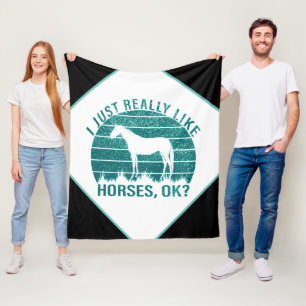 I Just Really Like Horses in Marine Green    Fleece Blanket