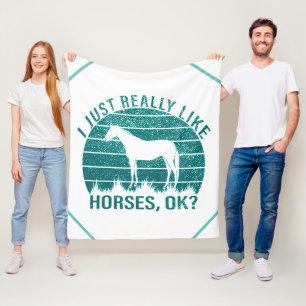 I Just Really Like Horses in Marine Green    Fleece Blanket
