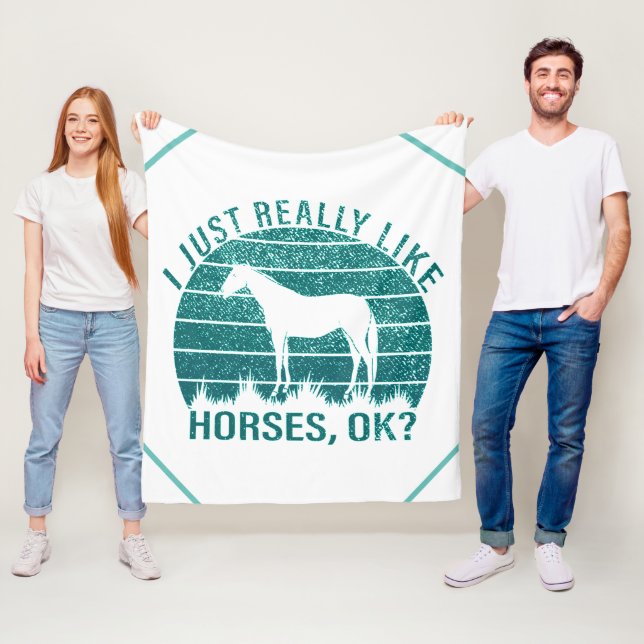 I Just Really Like Horses in Marine Green    Fleece Blanket (In Situ)