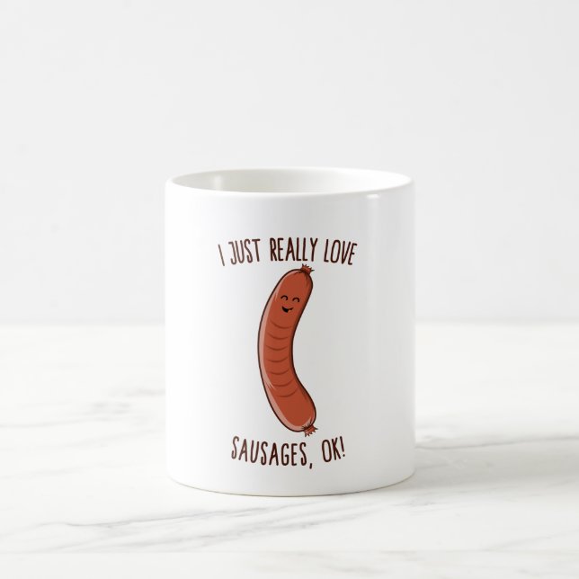 I Just Really Love Sausages, OK! Cute Kawaii Weine Coffee Mug (Center)