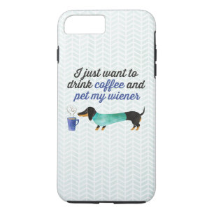 I just want to drink coffee & pet my wiener (Blue) Case-Mate iPhone Case