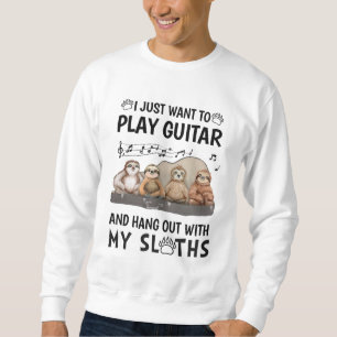 I Just Want To Play Guitar Shirt Cute Sloths Humou