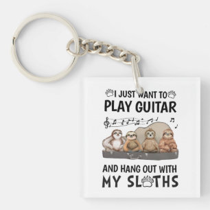 I Just Want To Play Guitar Shirt Cute Sloths Humou Keychain