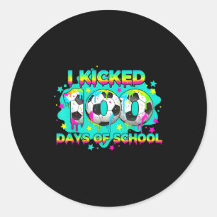 I Kicked 100 Days Of School Soccer Boys Funny Kids Classic Round Sticker