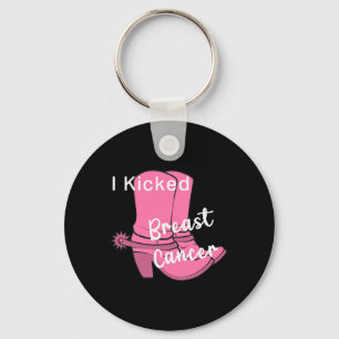 I Kicked Breast Cancer Pink Boot Survivor Design Keychain