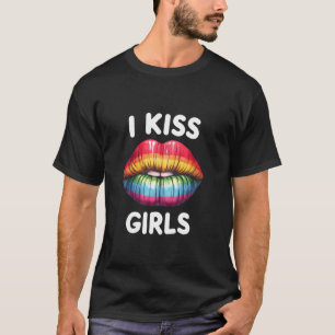 I Kiss Girls LGBTQ Lip Rainbow Gay Pride T-Shirt