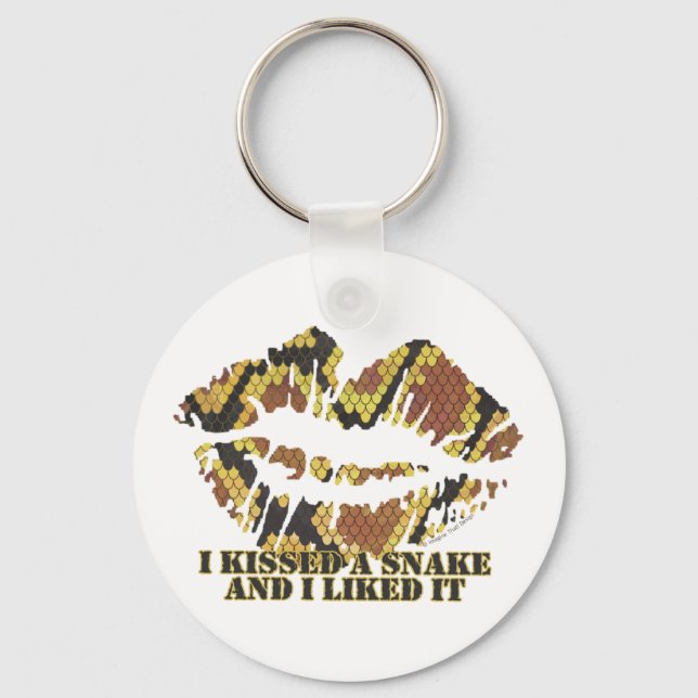 I Kissed a Snake Brown and Gold Print Keychain (Front)