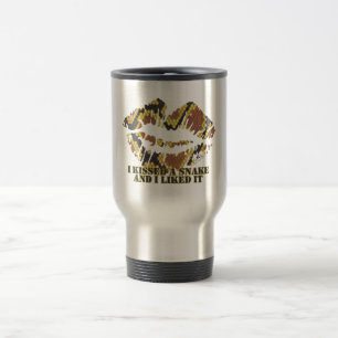 I Kissed a Snake Brown and Gold Print Travel Mug