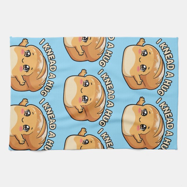 I Knead A Hug — Kawaii Bread Kitchen Towel (Horizontal)