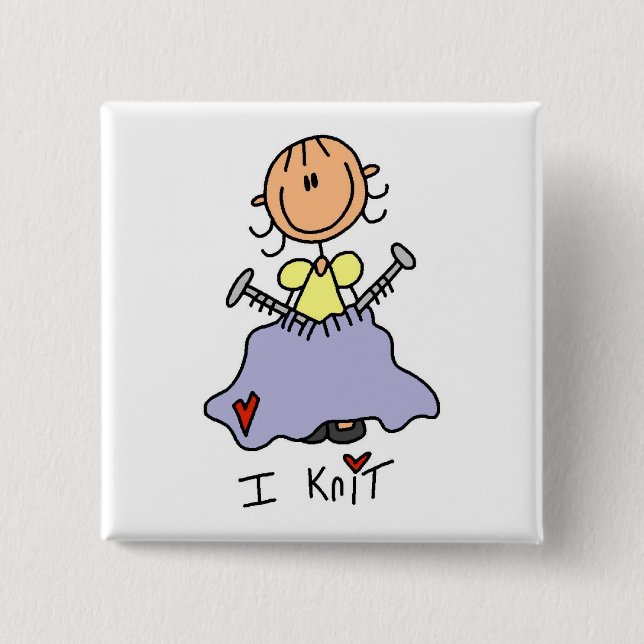 I Knit 2 Inch Square Button (Front)