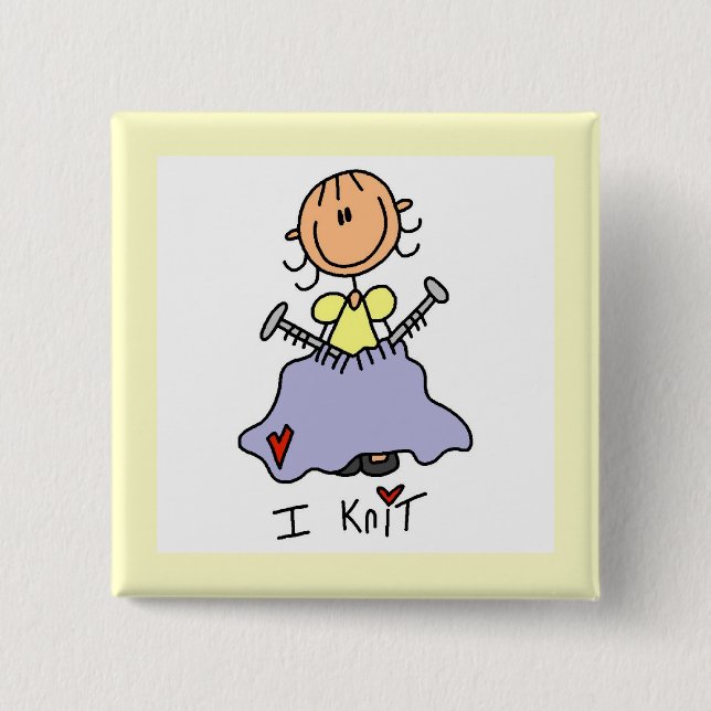 I Knit 2 Inch Square Button (Front)