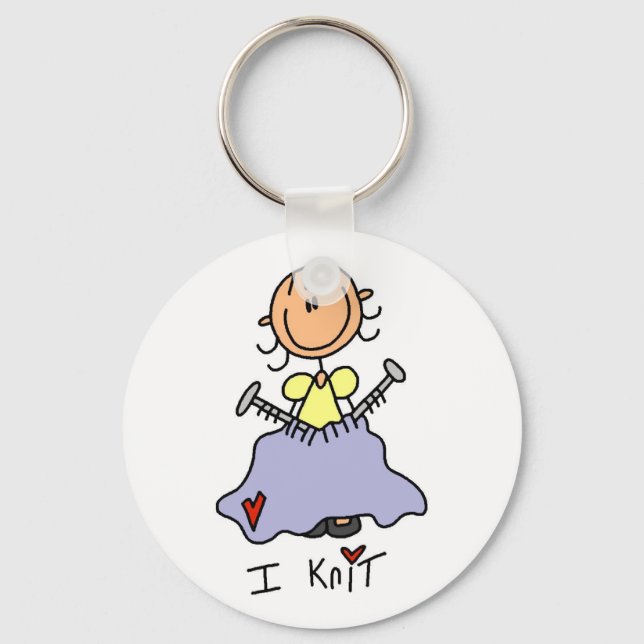 I Knit Stick Figure Tshirts and Gifts Keychain (Front)