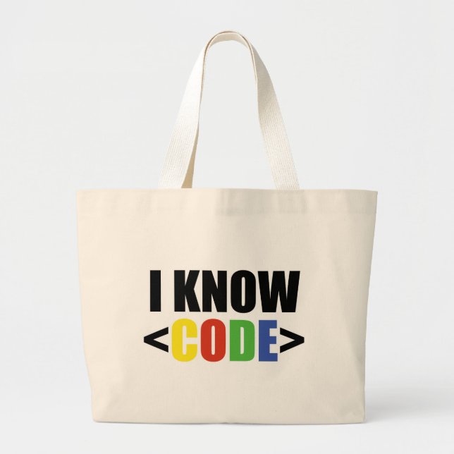 I Know CODE Funny Programmer Coder Developer Large Tote Bag (Front)