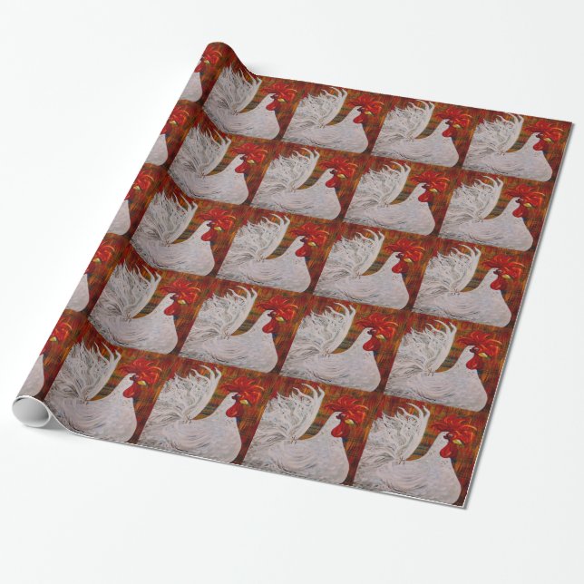 I Know I am Lovely White Rooster Wrapping Paper (Unrolled)