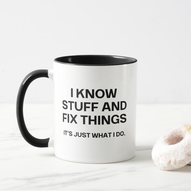 I Know Stuff And Fix Things Funny Dad Mug (With Donut)