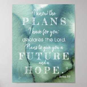 I Know The Plans Jeremiah 29:11 Green Watercolor Poster