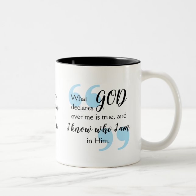 I KNOW WHO I AM Positive Christian Affirmation Two-Tone Coffee Mug (Right)
