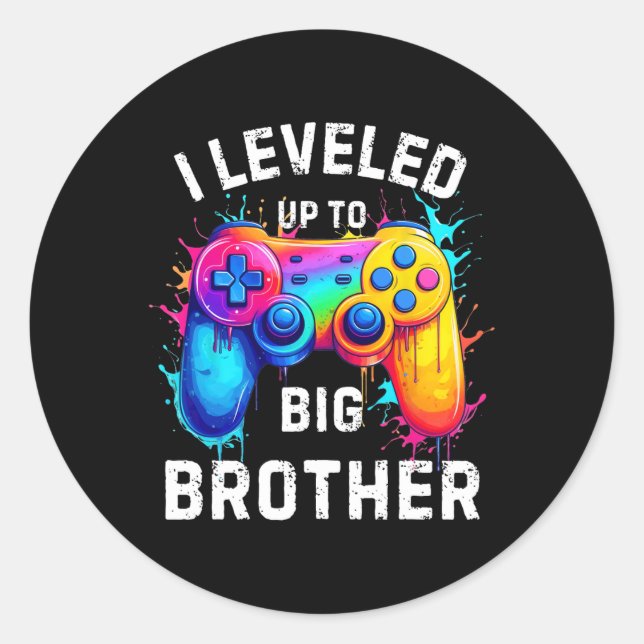 I Leveled Up To Big Brother Funny Gamer Splash Art Classic Round Sticker (Front)