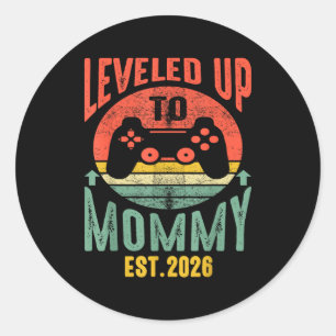 I Leveled Up To Mommy 2026 Pregnancy Announcement Classic Round Sticker