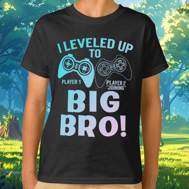 I Levelled Up To Big Bro Gradient Big Brother T-Shirt (I Leveled Up To Big Bro Gradient Big Brother Gamer Controller Player 1 and Player 2 Joining T-Shirt)
