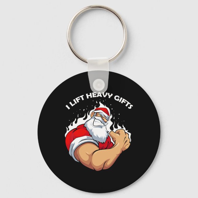 I Lift Heavy S Christmas Cool Santa Bodybuilding W Keychain (Front)