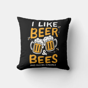 I Like Beer And Bees Throw Pillow