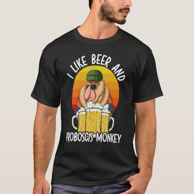 I Like Beer And Proboscis Monkey Wildlife Animal Z T-Shirt (Front)