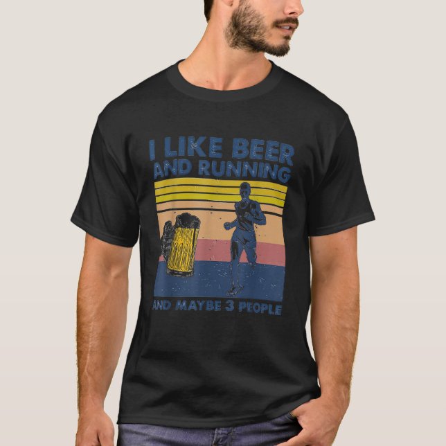 I Like Beer And Running And Maybe 3 People Retro V T-Shirt (Front)