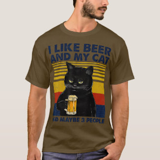 I Like Beer My Cat and Maybe 3 People Funny Cat Lo T-Shirt