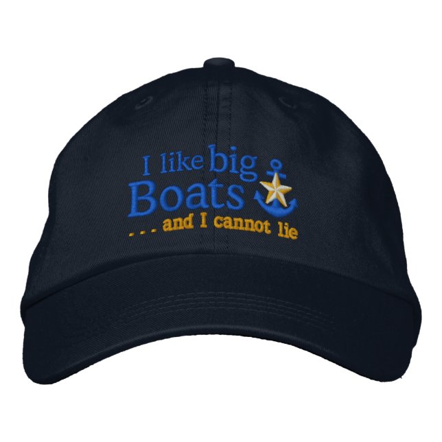 I like big boats Humour Nautical Gold Star Anchor Embroidered Hat (Front)