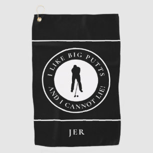 I Like Big Putts Funny Sports Golfer Modern Black Golf Towel