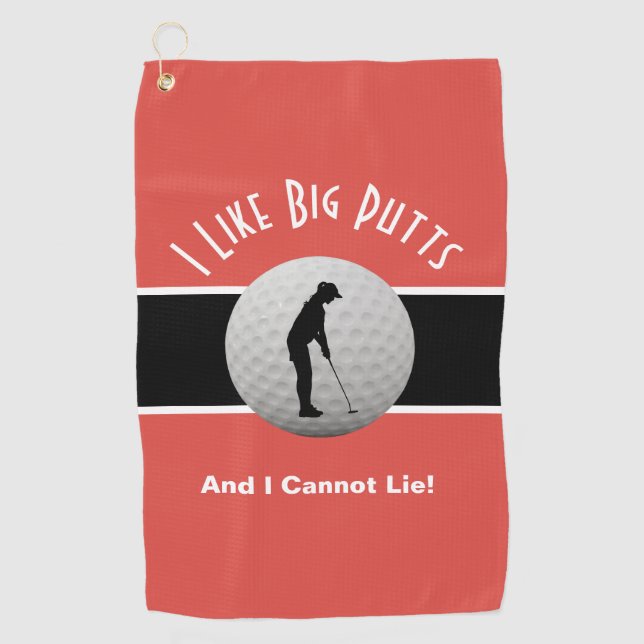 I Like Big Putts Golf Humour Fun Black Red For Her Towel (Front)