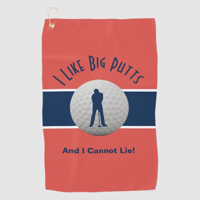 I Like Big Putts Golf Humour Fun Red Blue Golf Towel (Front)