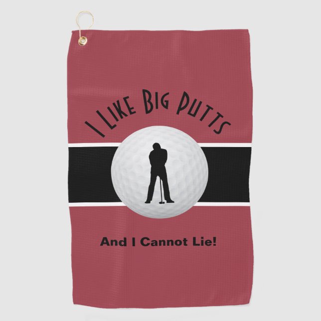 I Like Big Putts Golf Humour Funny Red Black Golf Towel (Front)