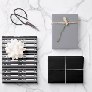 I Like Black White And Grey Colour Striped Design Wrapping Paper Sheet