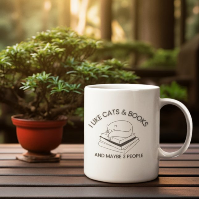 I like cats and books and maybe 3 people Mug (Creator Uploaded)