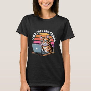 I Like Cats and Coding Programmer Passion Tech - T-Shirt