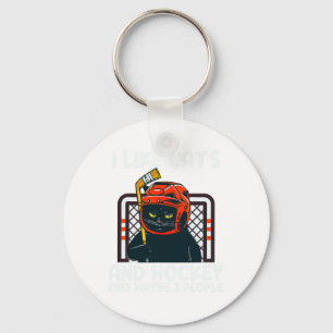 I Like Cats And Hockey And Maybe 3 People Black Ca Keychain