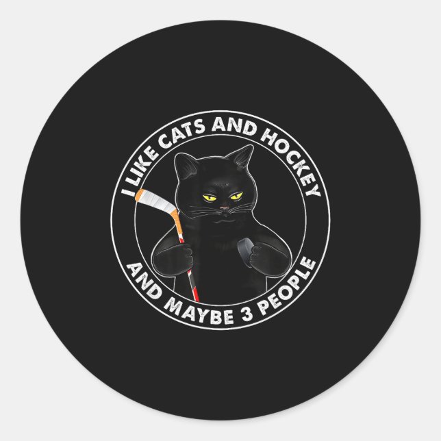 I Like Cats And Hockey And Maybe 3 People Funny Bl Classic Round Sticker (Front)