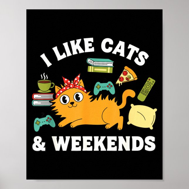 I Like Cats And Weekends Lover Funny Cozy Gamer Qu Poster (Front)