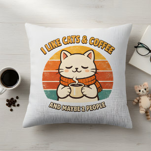 "I Like Cats & Coffee" Humourous Throw Pillow