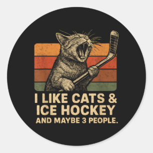 I Like Cats Ice Hockey And Maybe 3 People 6 Classic Round Sticker