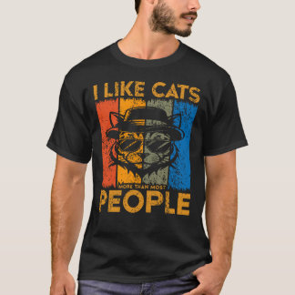 I Like Cats More Than Most People Vintage Funny T-Shirt