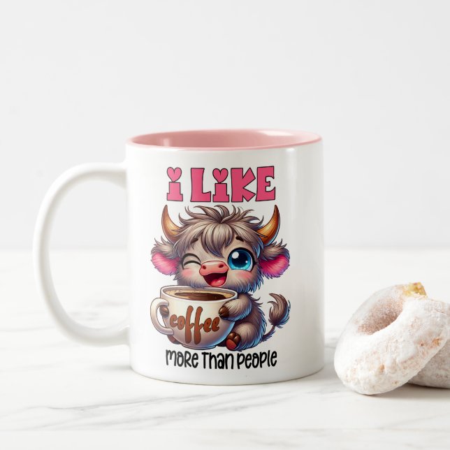 I Like Coffee More Than People  Two-Tone Coffee Mug (With Donut)