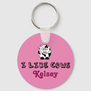 I Like Cows Personalized Pink Keychain