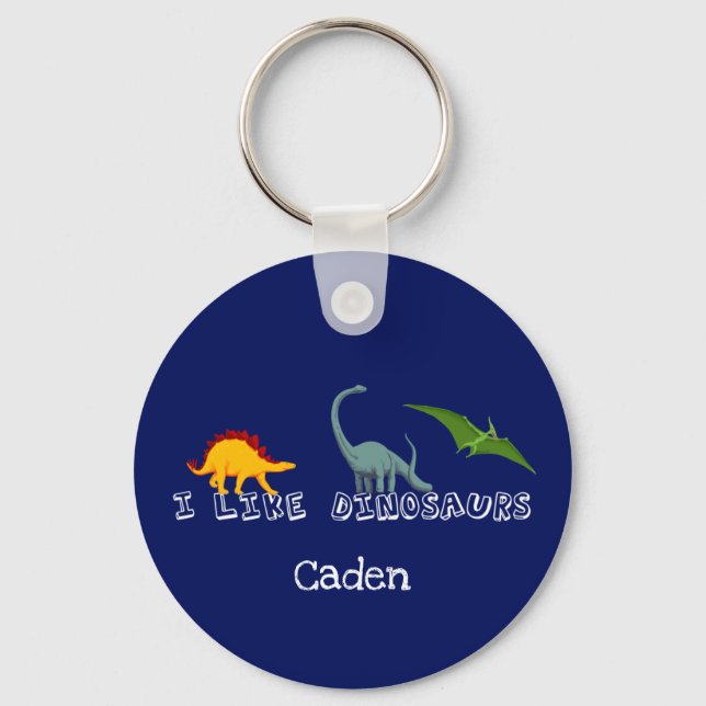 I Like Dinosaurs Blue Keychain (Front)