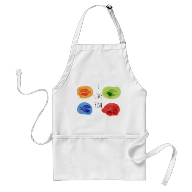I Like Fish Watercolor Funny Fish Apron (Front)
