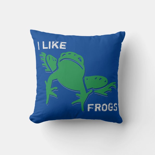 I Like Frogs Throw Pillow (Front)