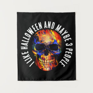 I LIKE HALLOWEEN AND MAYBE 3 PEOPLE COLORFUL SKULL TAPESTRY